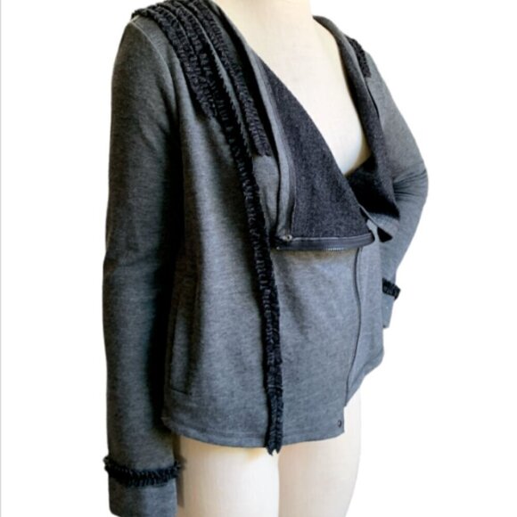 Mystree Asymmetric Zip Jacket Ruffle Accent Sz M Gray #53B - Picture 5 of 10